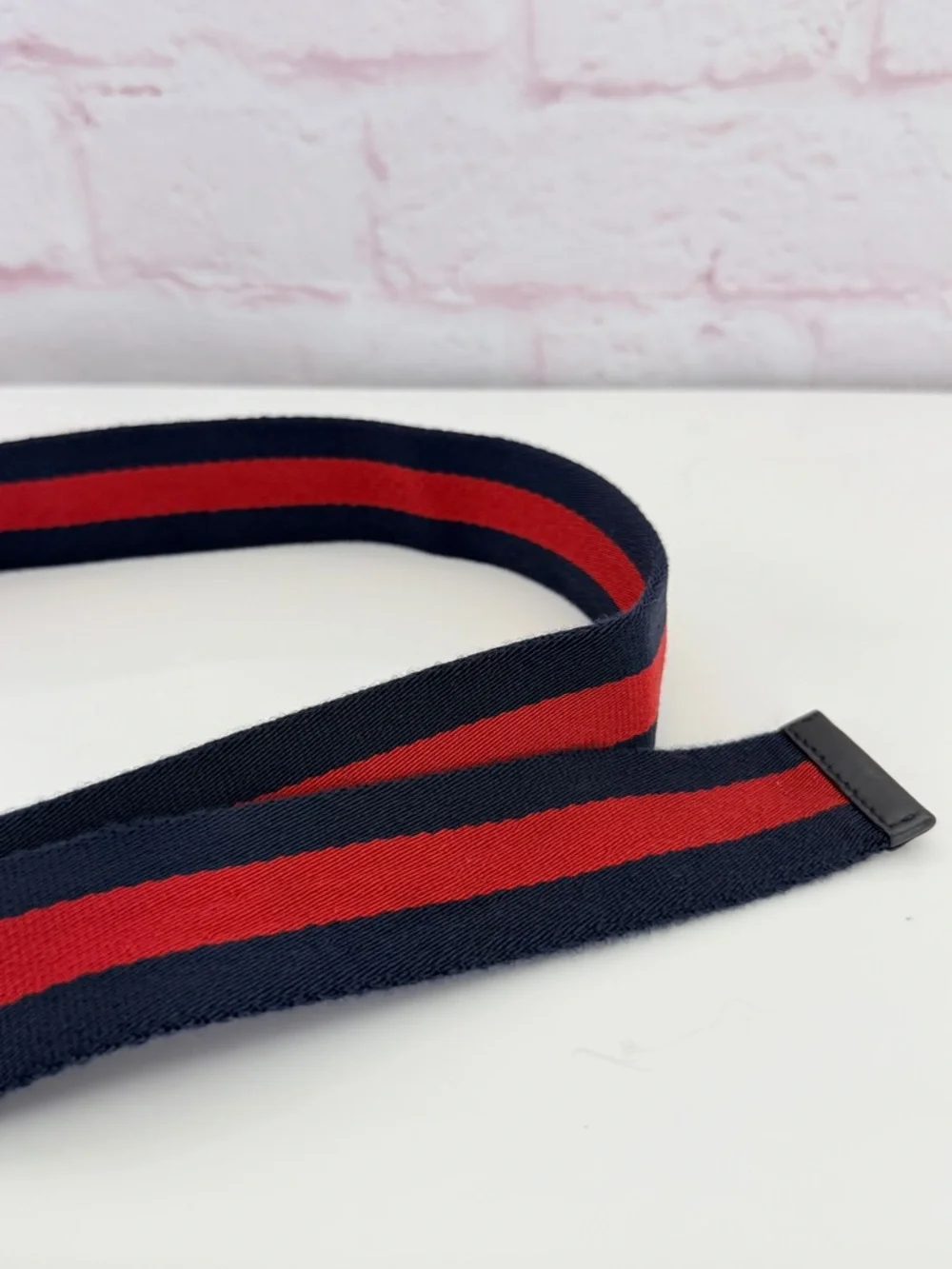 Gucci Web D Ring Unisex Navy & Red Stripe Belt 451136 100/40